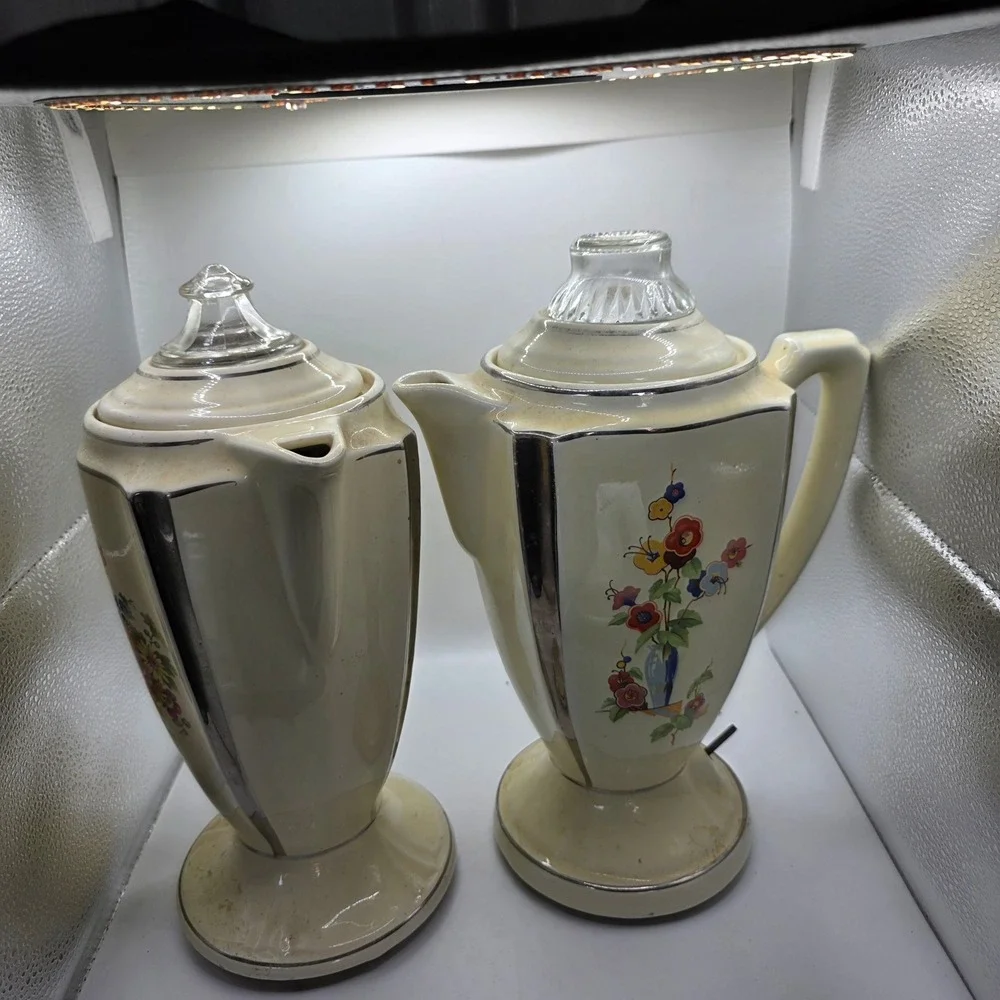 Antique Porcelier Champion Art Deco Floral Electric Coffee Percolators – Pair
